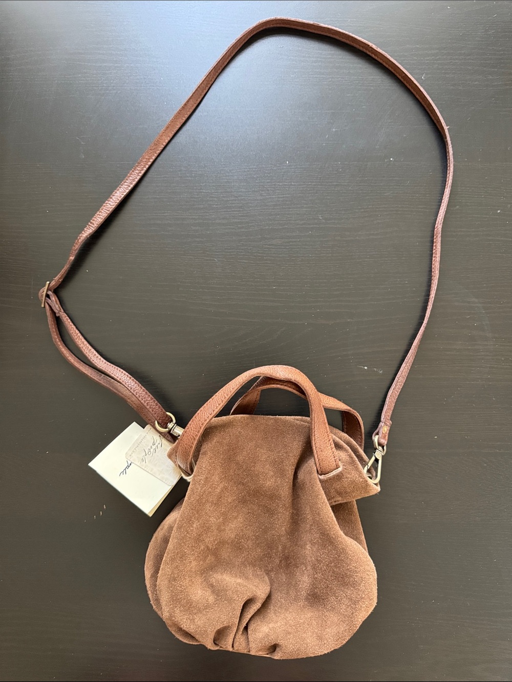 Free People Suki Mini Tote Suede Leather Brown Slouchy Crossbody Bag - NEW - Picture 7 of 12